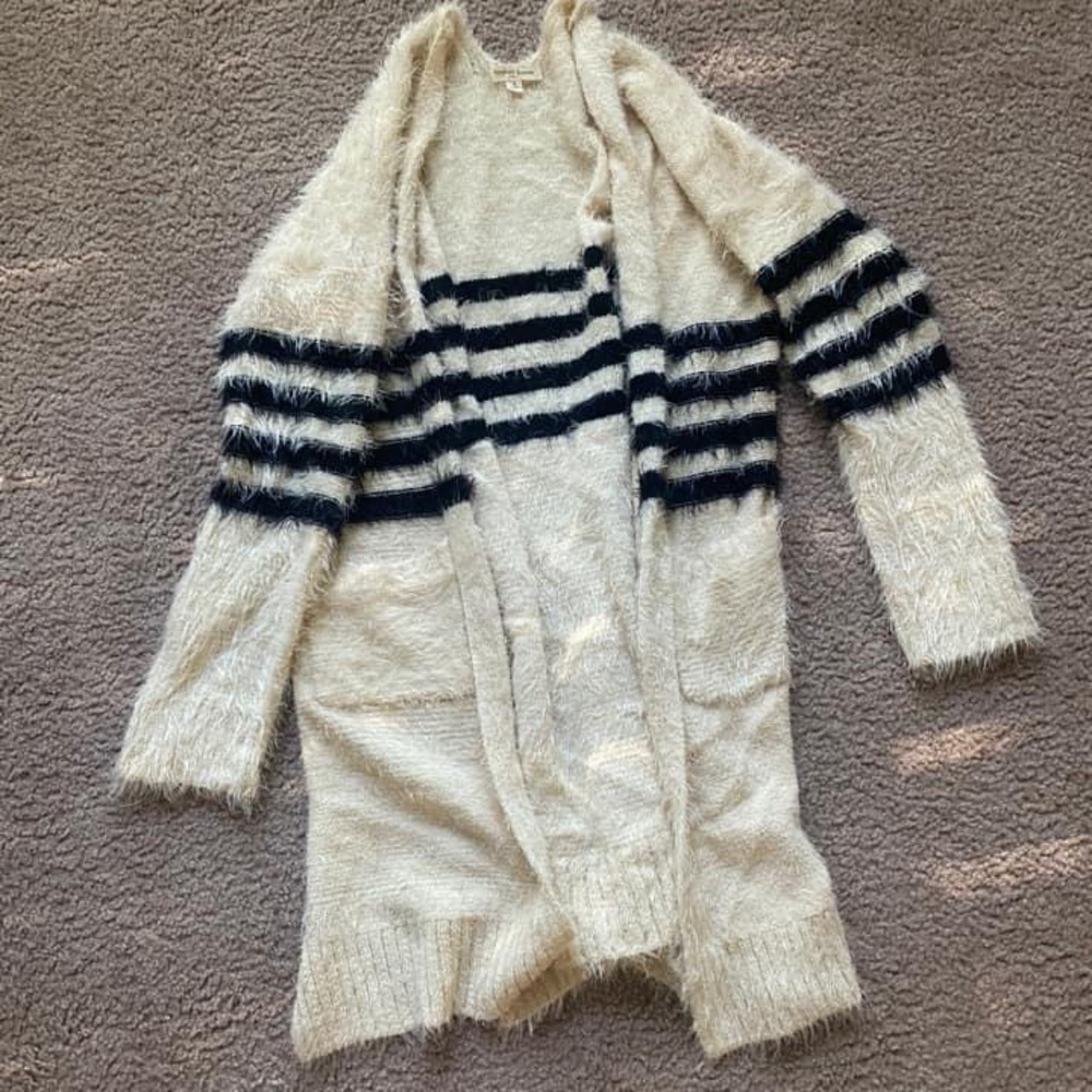 Black & Cream Fuzzy Cardigan
